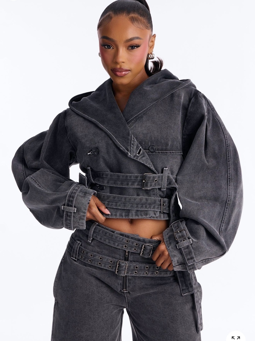 Fashion Nova Washed Black Cropped Trench Coat